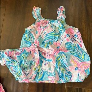 Lilly Pulitzer Girls Pink Blue Tropical Tank & Bloomers Set